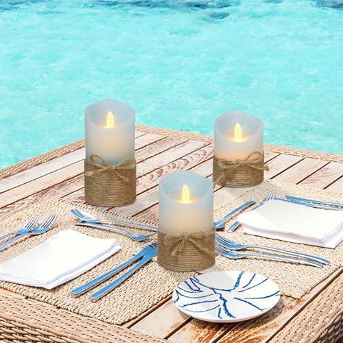 Nautical Decor Flameless Ocean Blue Candles with Remote Control - Ocean Hemp Rope