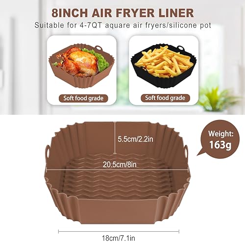 8-Inch Square Silicone Air Fryer Liners - Reusable Non-Stick Pot Inserts