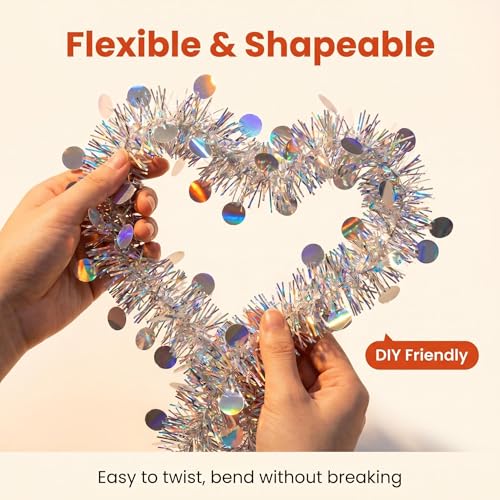 49.2ft Iridescent Tinsel & Holographic Circle Garland - Party Decor
