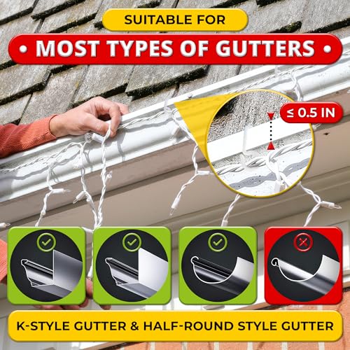 100 Pack Gutter Clips for Outdoor String Lights, Weatherproof Light Hooks