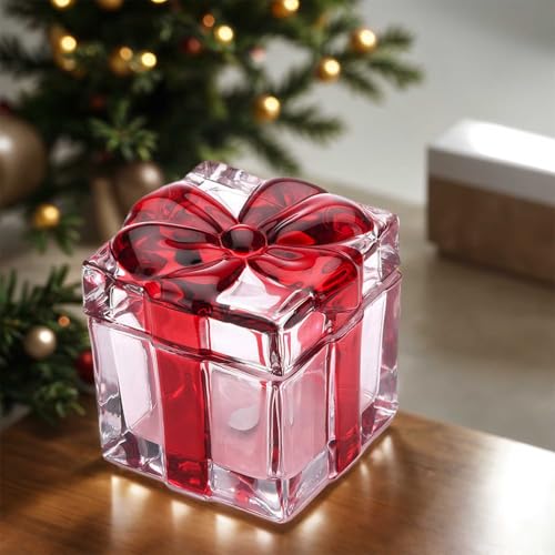 Gkesgm 2 Pack Christmas Candy Jars Red Glass Sugar Containers with Bowknot Lids - Holiday Decor