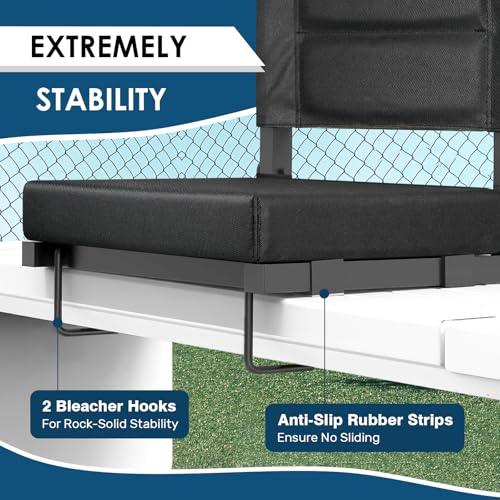 Portable Stadium Seat with Back Support, Folding Bleacher Chair with Cushion