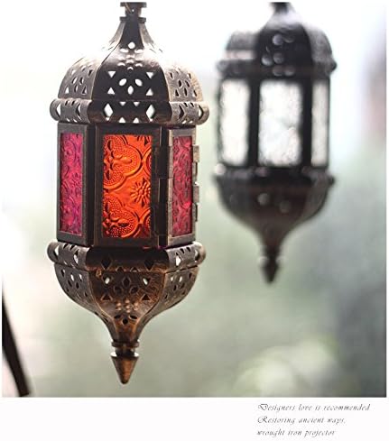 Skiennix Moroccan Candle Lantern Set - Metal Hanging Tealight Holders with Glass | 13.8-Inch Vintage Bronze Gold