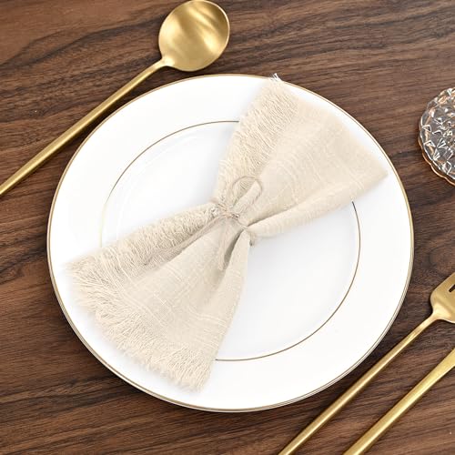 36-Pack Cotton Linen Cloth Napkins 16x16 Inch Handmade Fringed Dinner Napkins