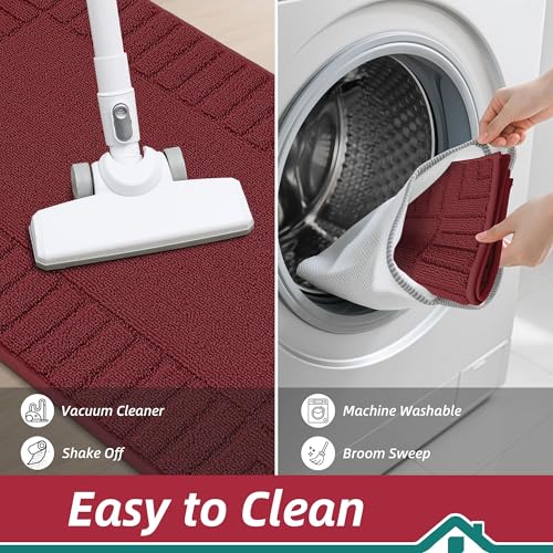 Non-Slip Kitchen Rug 20"x30" - Washable Absorbent Burgundy Floor Mat