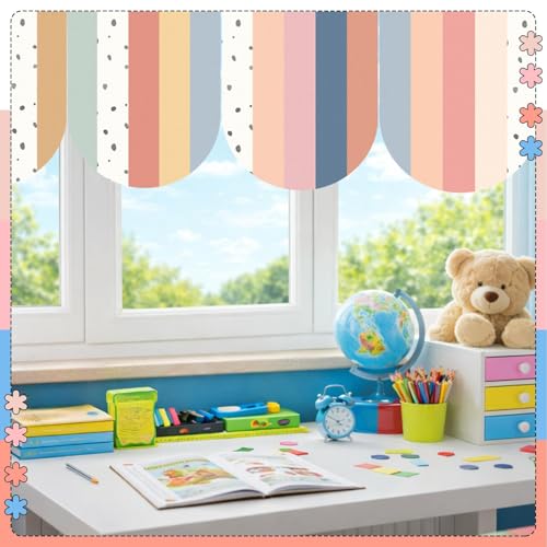 6-Piece Boho Classroom Window Valances, 24 x 36 Inch Striped Curtains