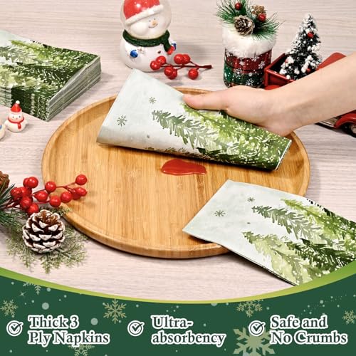 Christmas Disposable Paper Napkins 3-Ply Watercolor Cedar Snowflake 100 pcs