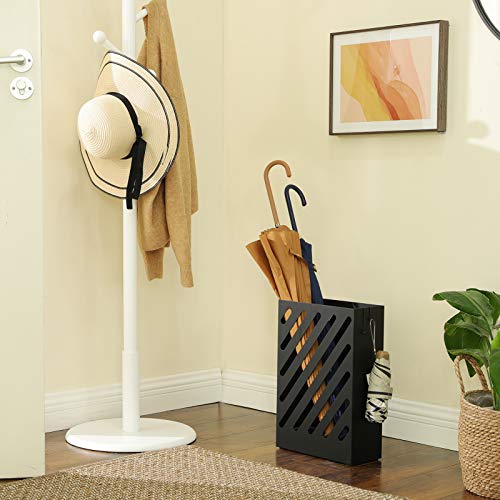 Metal Umbrella Stand with Drip Tray and Hooks, Rectangular Rack