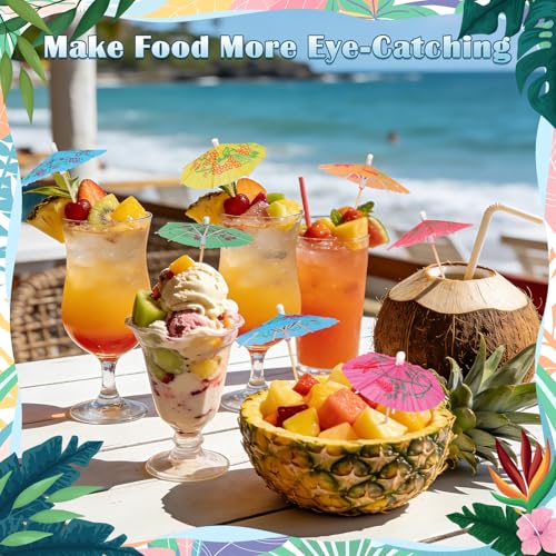 54 PCS Cocktail Umbrellas for Drinks, 4-Inch Tropical Party Garnish Picks