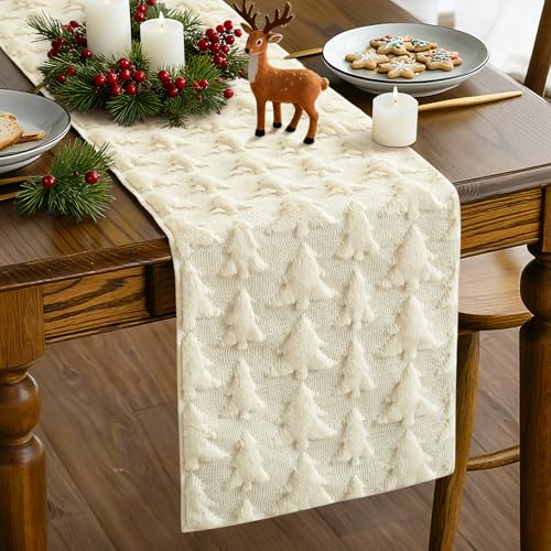 Artscope Beige Christmas Tree Table Runner 13x72 Inch Holiday Decor