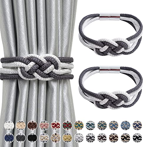 Magnetic Curtain Tiebacks - 2 Pack Braided Rope Holdbacks for Drapes