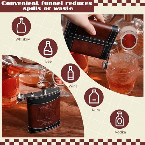 Baderke Leather 8 oz Flask for Men - Personalized Monogram with Letter J, Black or Brown, Groomsmen Gift