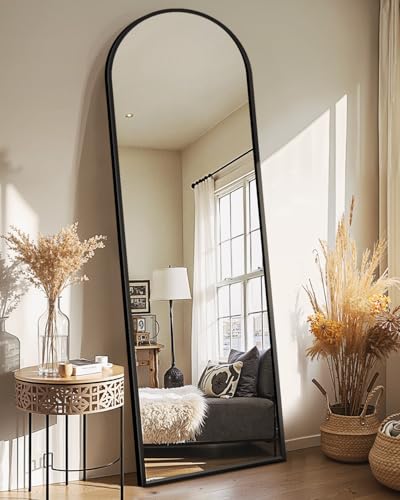 Arched Full Length Mirror with Stand - 56"x15" Black Floor Mirror