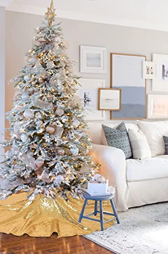 Gold Sequin Christmas Tree Skirt - 36 Inch Sparkly Tree Base Cover