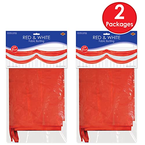 Red and White Fabric Bunting Swags – 2 Pack Patriotic Party Decorations