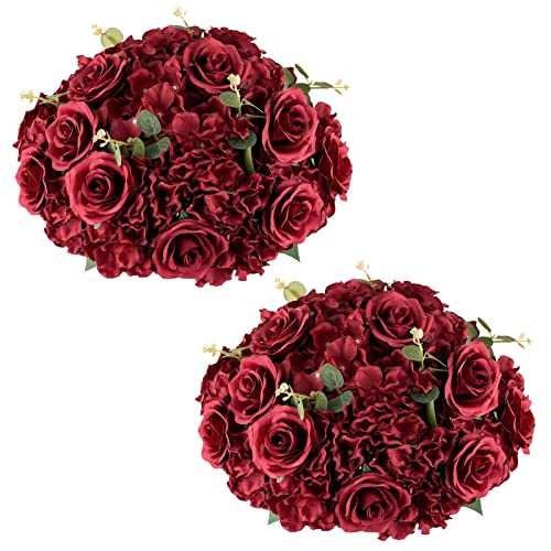 NUPTIO Burgundy Flower Balls 15.7in, 2-Pack Large Table Centerpieces