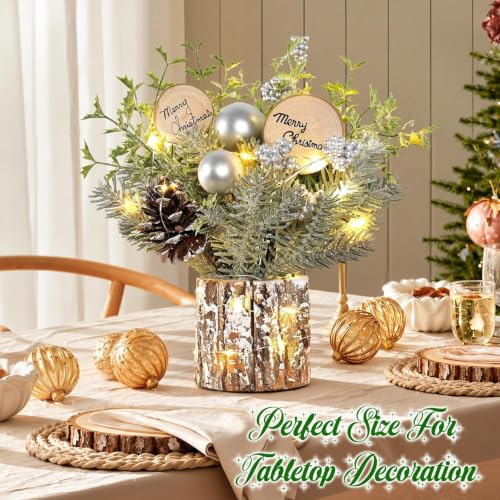 Silvery 12-Inch Tabletop Christmas Tree with Lights - Mini Holiday Decor
