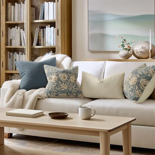 Vintage Floral Throw Pillow Covers 18x18 Set of 2 - Dusty Blue