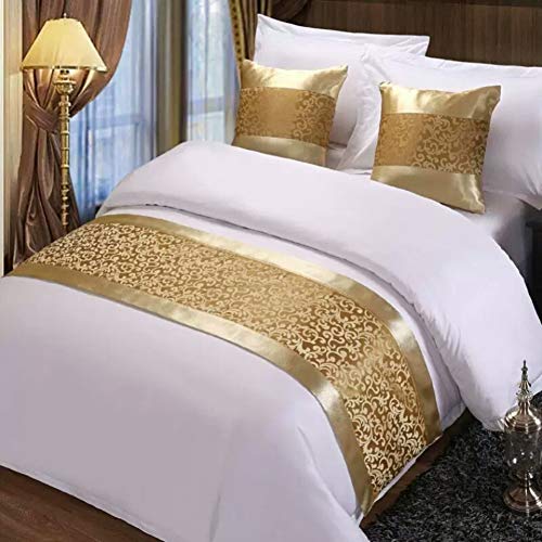 Twelve Champagne King Bed Runner - Soft Jacquard Bed Scarf for Home & Hotel
