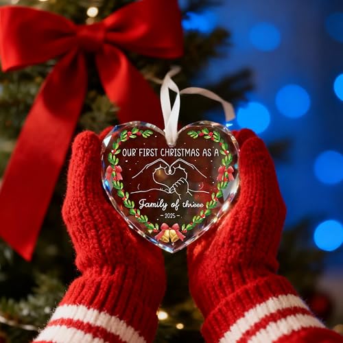 HandEasy Christmas 02 Family for Women First Christmas As A Family of Three Ornament - 3.1in Heart Keepsake