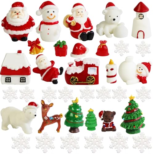 36 Pcs Christmas Miniature Figurines Kits, Mini Resin Santa Claus Christmas Trees Snowman Ornaments Micro Landscape Accessories for DIY Snow Globes Christmas Village Fairy Garden