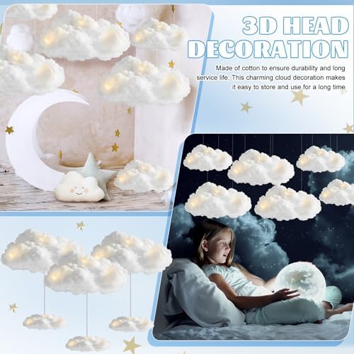 Skiennix 3 Set Artificial Cloud LED Light Decorations - Fluffy Cotton Clouds for Baby Showers & Parties