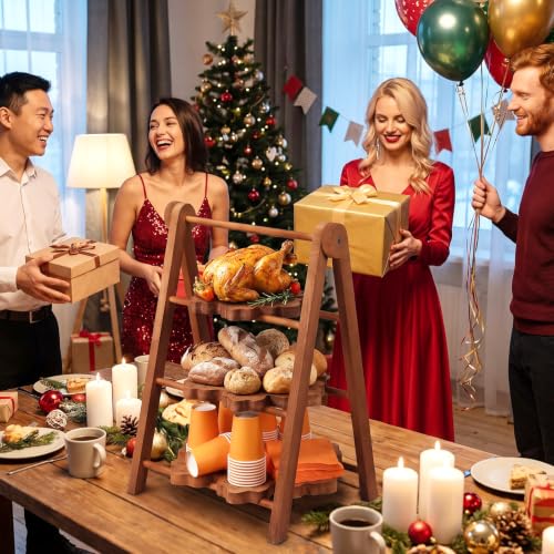 Marsui Snowflake Christmas Serving Tray Set with Collapsible 3-Tier Stand