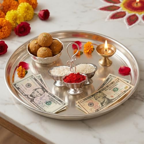 Silver Plated Haldi Kumkum Holder Set for Pooja Thali - 5 Piece Ritual Stand