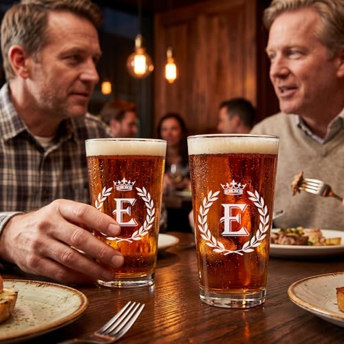 Personalized Letter E Beer Glass - 15oz Monogrammed Gift for Men