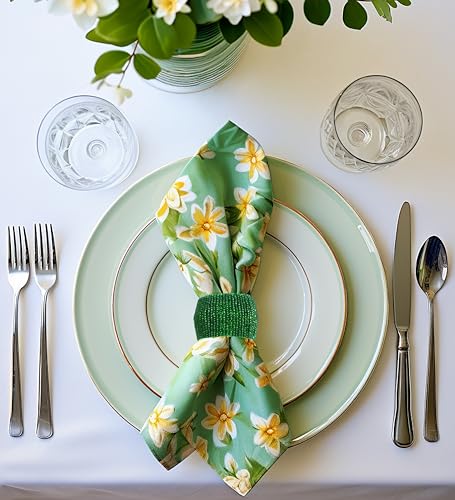 12 Pack Handmade Beaded Napkin Rings - Deep Green, Set of 12 - Cotton Craft