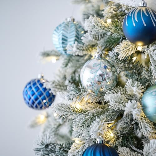 Valery Madelyn Large Winter Silver Blue Christmas Tree Ornaments 16pcs 3.15 Inch