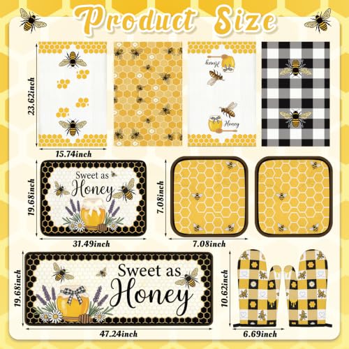 10-Piece Bee Kitchen Decor Set: Towels, Oven Mitts, Pot Holders & Mats