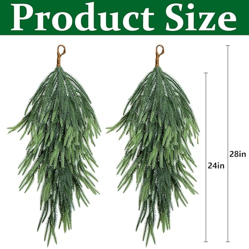 28-Inch Faux Norfolk Pine Christmas Teardrop Door Swags - Set of 2