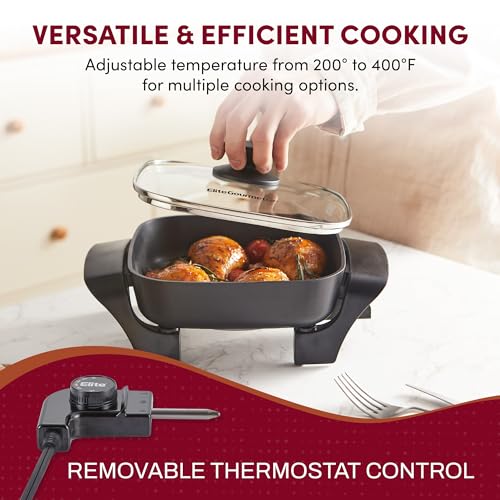 Elite Gourmet EG808 8¡± x 8" Non-stick Electric Skillet, Dishwasher Safe with Tempered Glass Vented Lid, Rapid Heat Up, 600W, Black