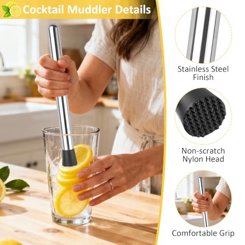 Okxiri Stainless Steel Cocktail Muddler Set - 3 Sizes for Smooth Mixing
