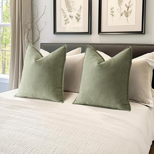 MIULEE Sage Green Chenille Decorative Throw Pillow Covers 20x20 - Set of 2