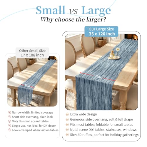 Playieer Dusty Blue 10ft Cheesecloth Table Runner Boho Rustic Home Decor