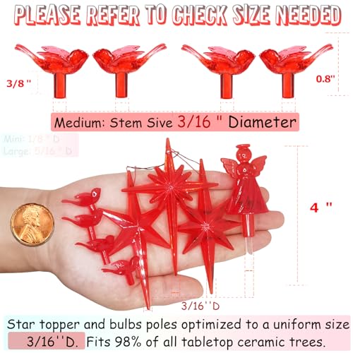 Ceramic Christmas Tree Replacement Bulbs & Toppers - Red Bird Peg Set