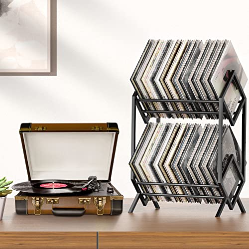2-Tier Vinyl Record Storage Rack - Holds 200 LPs with Dividers