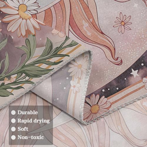 Sun Moon Daisy Wall Tapestry - Pink Boho Floral Aesthetic Decor (36x48 In)