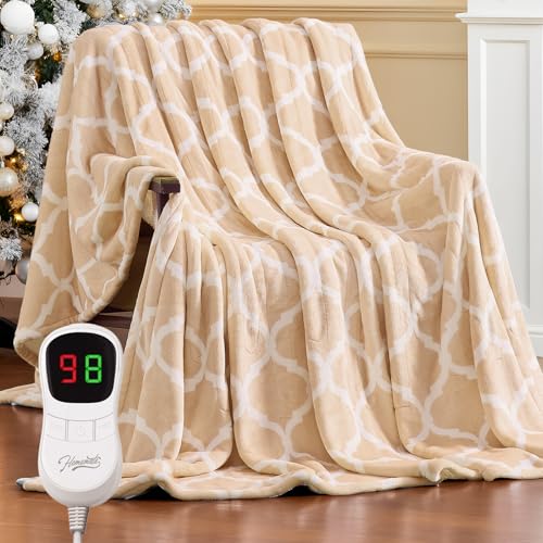 Electric Heated Throw Blanket - 50"x60" Soft Flannel with 10 Heat Levels