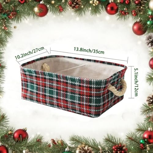 INough Red Christmas Gift Basket with Handles - Empty Collapsible Storage Bin, 13.8 x 10.2 x 5.1in, Water-Resistant Canvas
