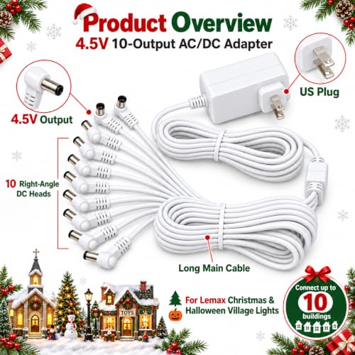4.5V Power Adapter for Lemax Christmas Halloween Village Lights - Multi-Output