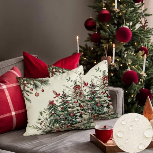 RABUSOFA Waterproof Christmas Pillow Covers 18x18 Green Set of 2 Outdoor Decor