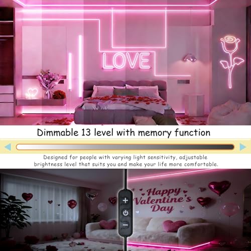 10ft Pink LED Strip Lights, Dimmable Flexible Rope Lighting for Bedroom