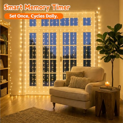 SINAMER LED Curtain String Lights 6.6x6.6ft USB Warm White