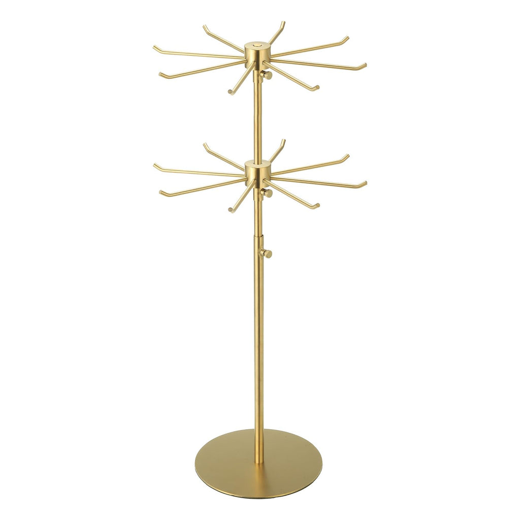 uxcell Keychain Display Stand, 1Pcs - Metal 2-layer Rotating Jewelry Display Stand with 8 Hook, Adjustable Display Rack for Necklace Craft Shows (Gold)