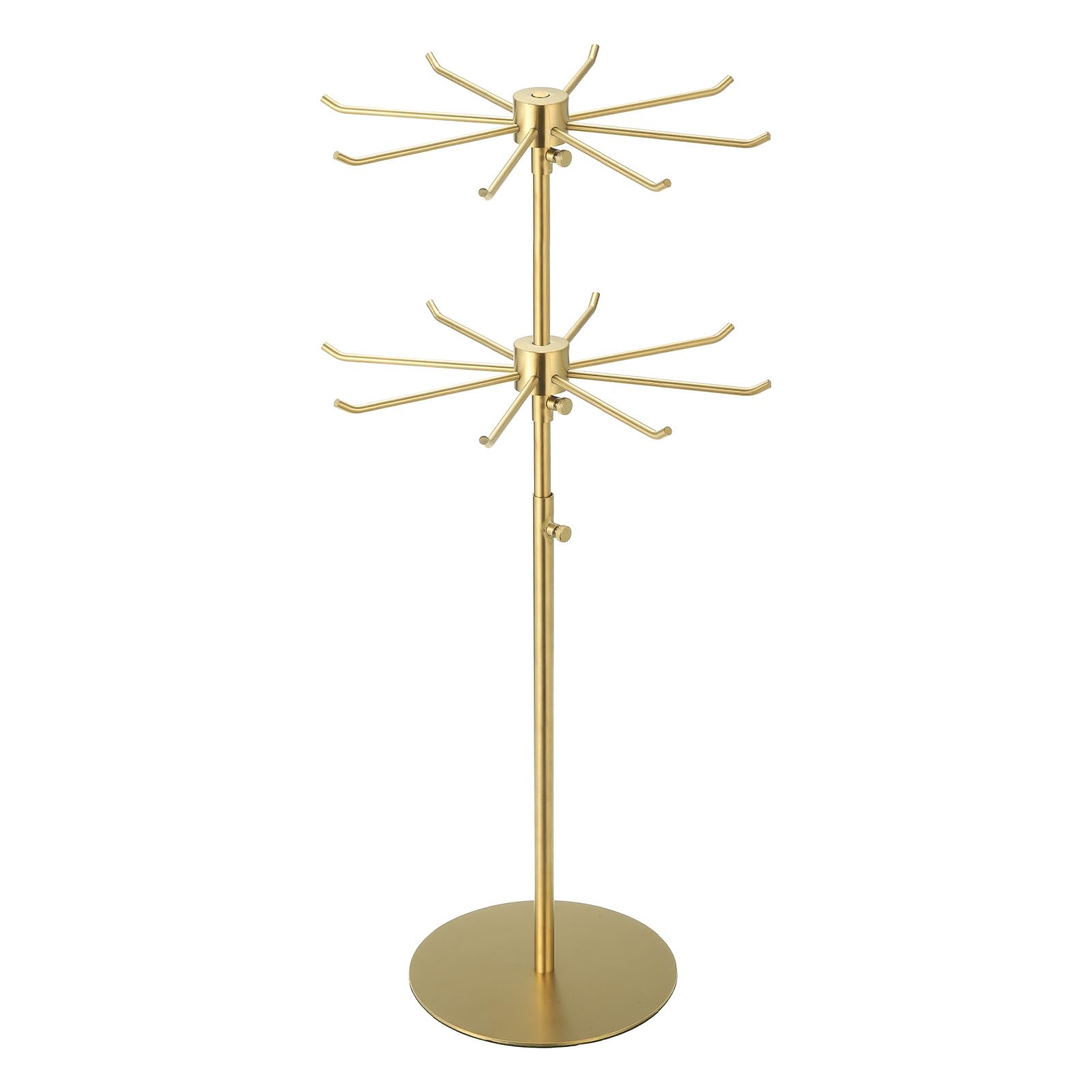 uxcell Keychain Display Stand, 1Pcs - Metal 2-layer Rotating Jewelry Display Stand with 8 Hook, Adjustable Display Rack for Necklace Craft Shows (Gold)