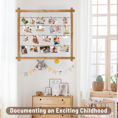 Hanging Photo Display Board with 30 Wooden Clips, Wall Collage Decor
