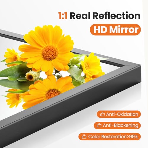 20" x 30" Arched Black Metal Wall Mirror with HD Shatterproof Glass